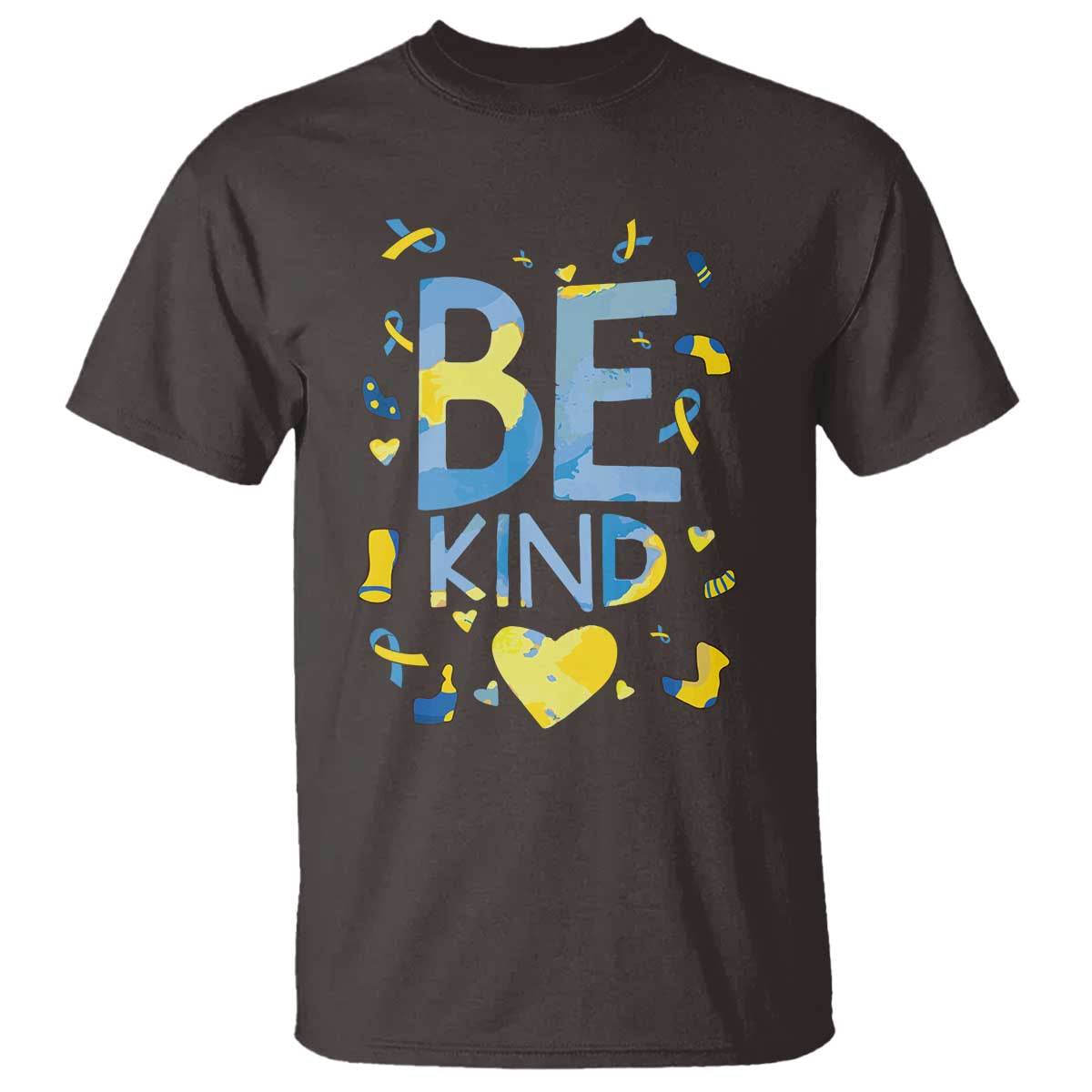 World Down Syndrome Day T Shirt Awareness Support Blue Yellow Ribbon Be Nice Kind
