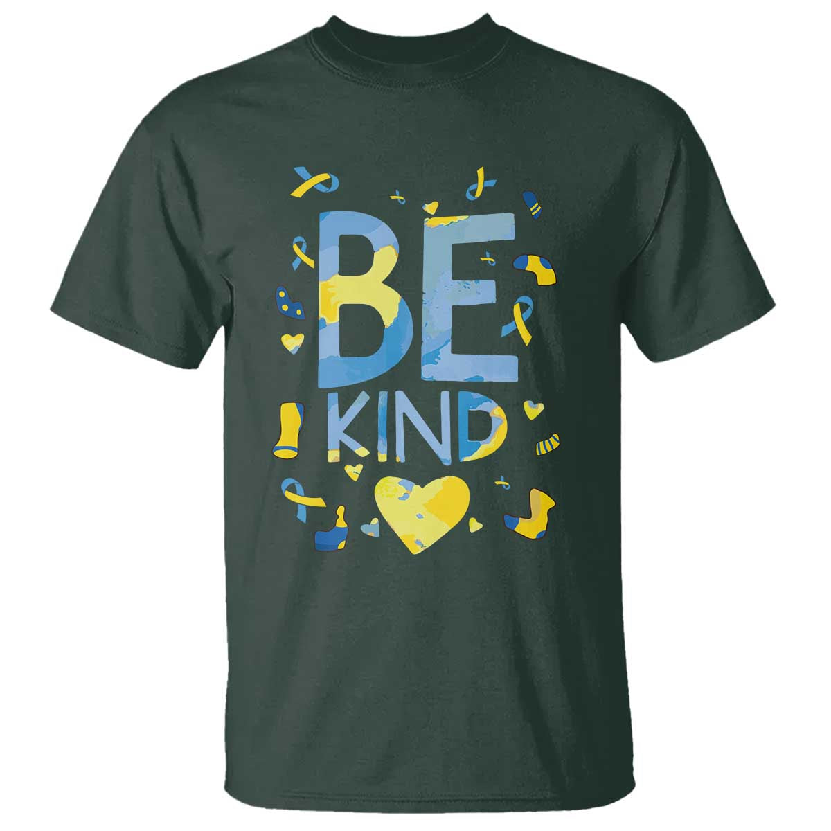 World Down Syndrome Day T Shirt Awareness Support Blue Yellow Ribbon Be Nice Kind