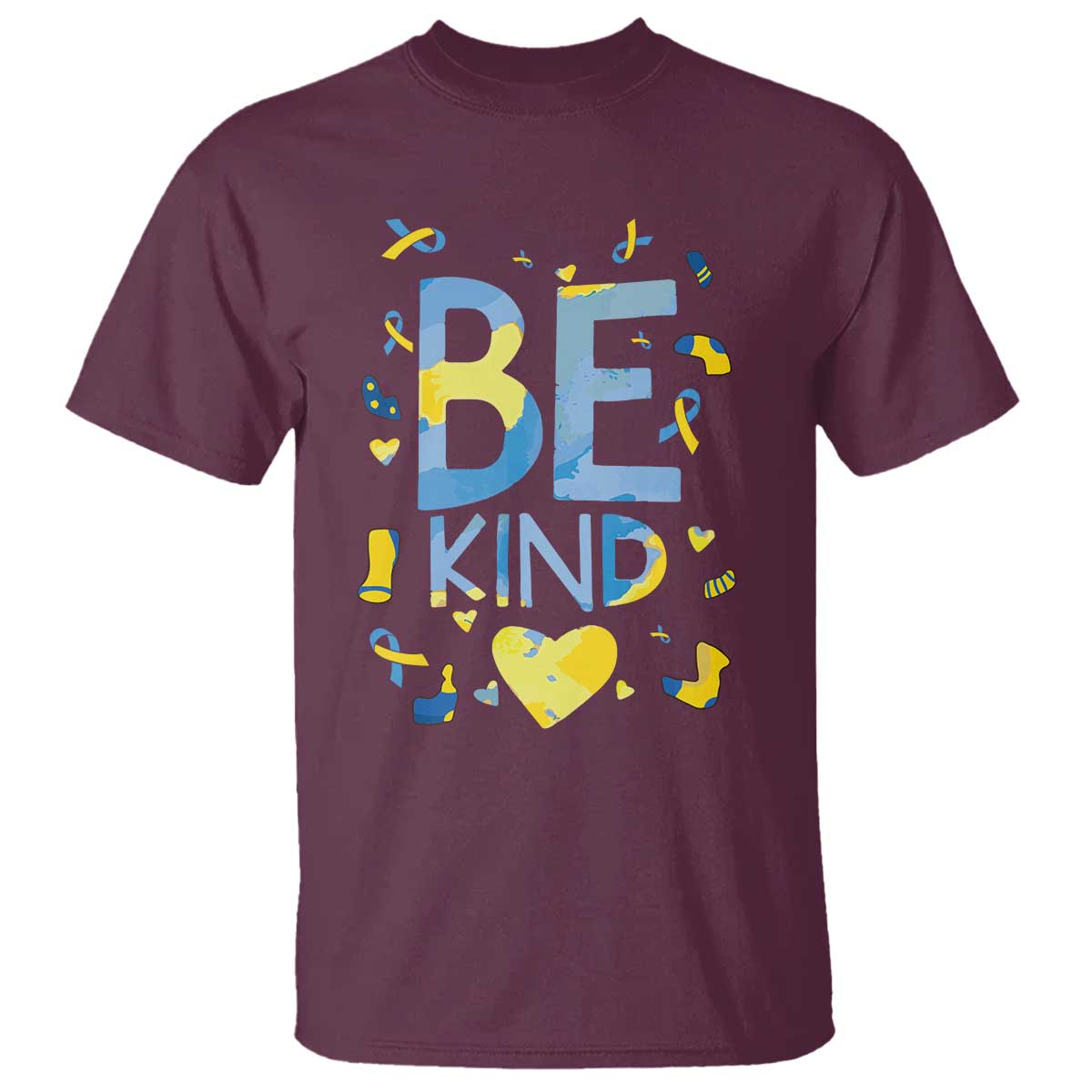 World Down Syndrome Day T Shirt Awareness Support Blue Yellow Ribbon Be Nice Kind
