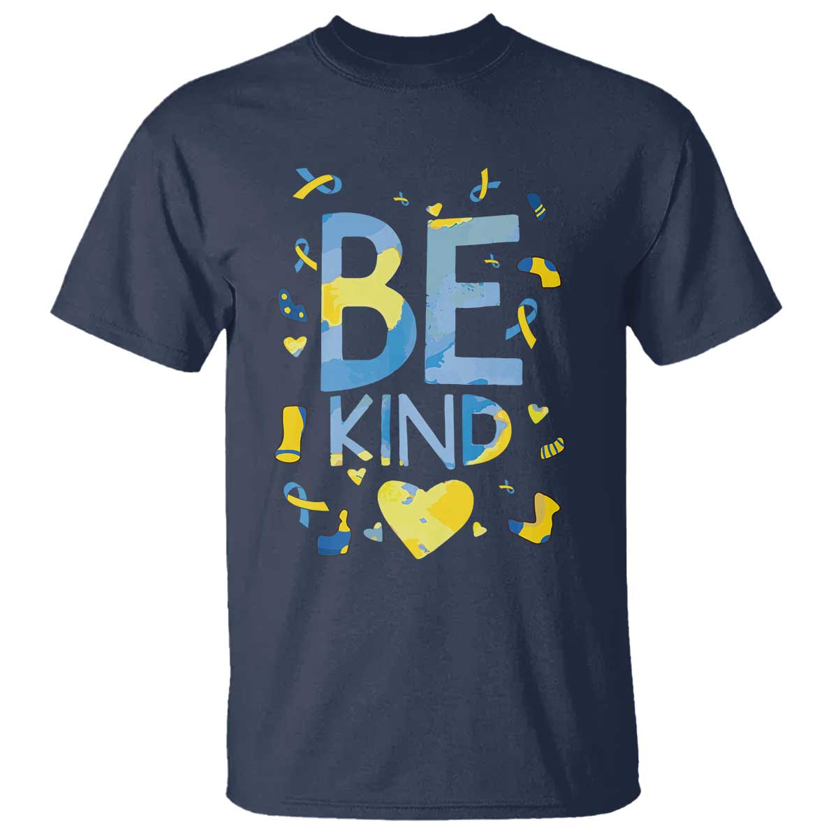 World Down Syndrome Day T Shirt Awareness Support Blue Yellow Ribbon Be Nice Kind