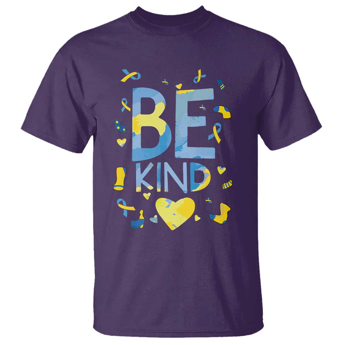 World Down Syndrome Day T Shirt Awareness Support Blue Yellow Ribbon Be Nice Kind