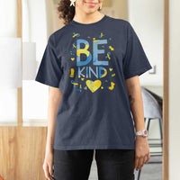 World Down Syndrome Day T Shirt For Women Awareness Support Blue Yellow Ribbon Be Nice Kind