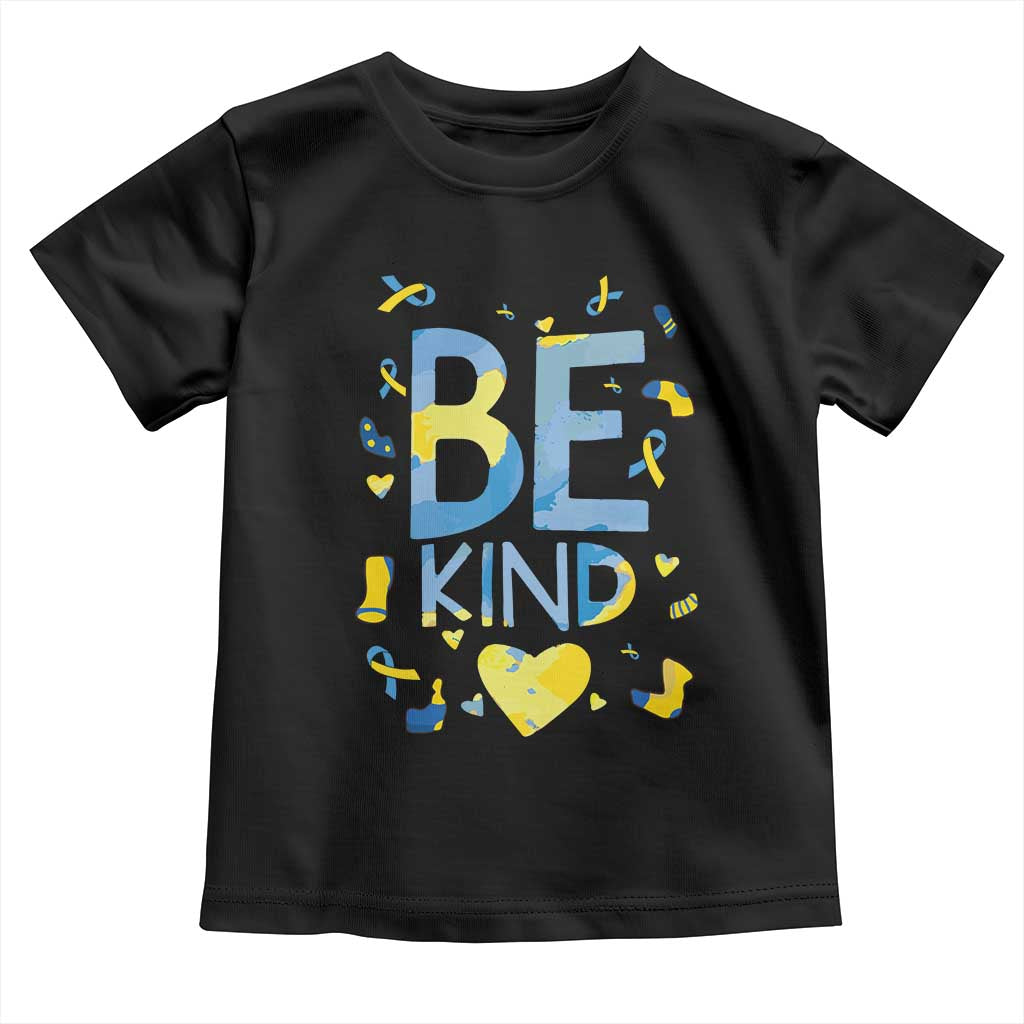 World Down Syndrome Day Toddler T Shirt Awareness Support Blue Yellow Ribbon Be Nice Kind