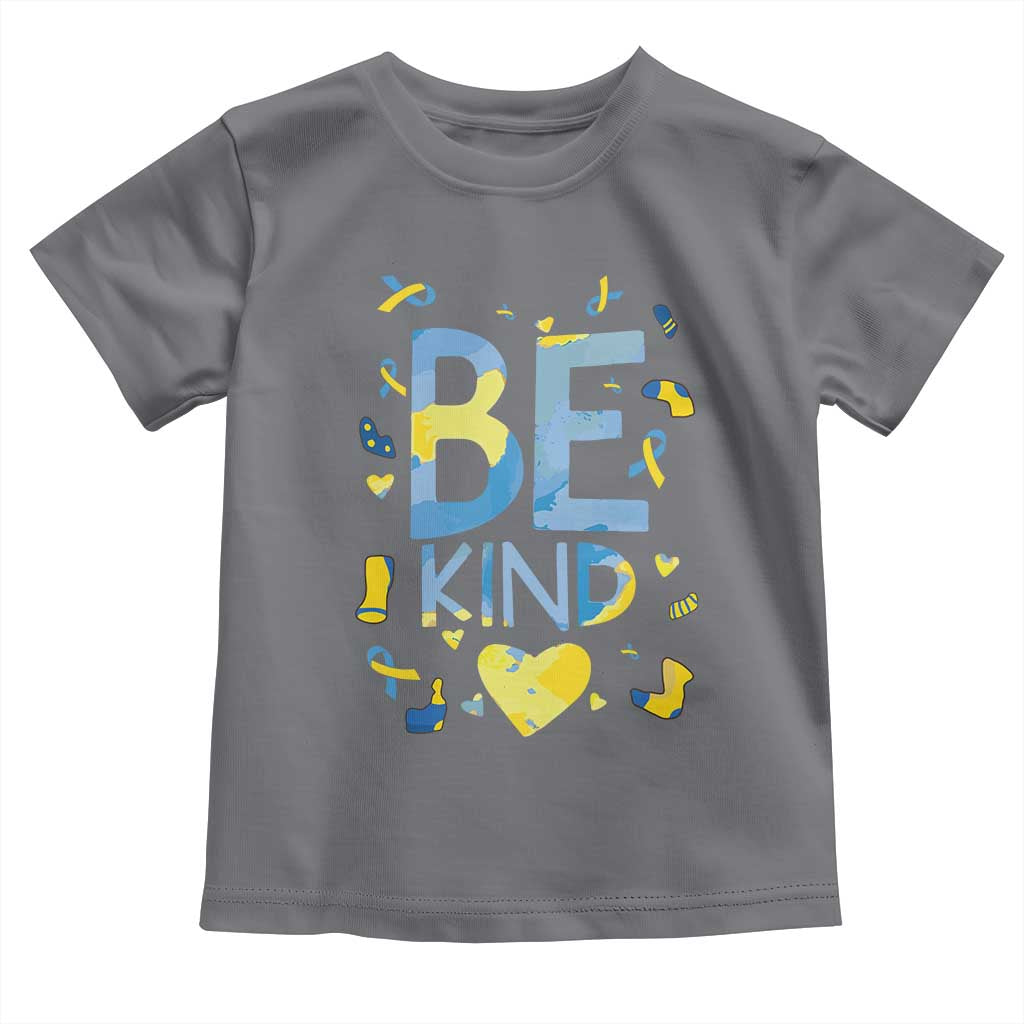 World Down Syndrome Day Toddler T Shirt Awareness Support Blue Yellow Ribbon Be Nice Kind