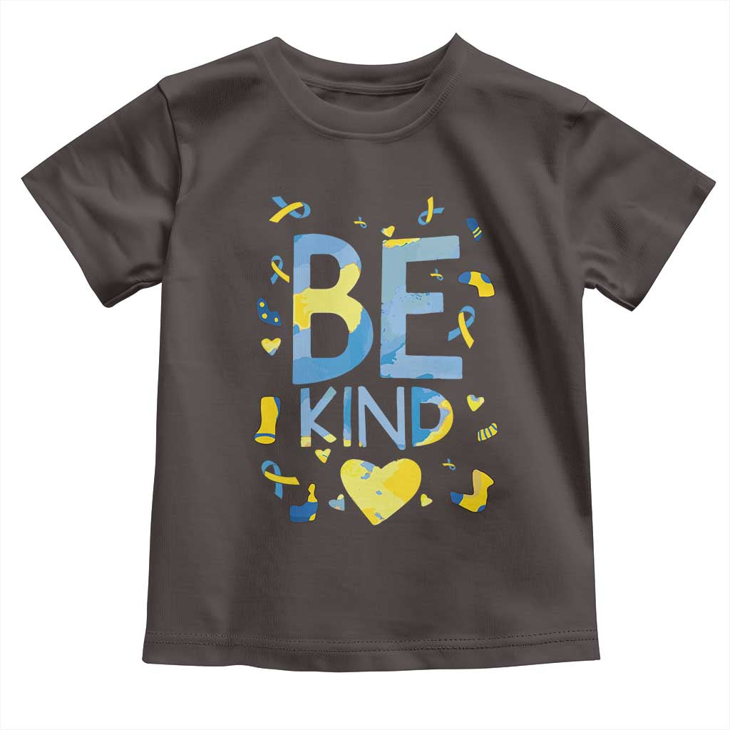 World Down Syndrome Day Toddler T Shirt Awareness Support Blue Yellow Ribbon Be Nice Kind