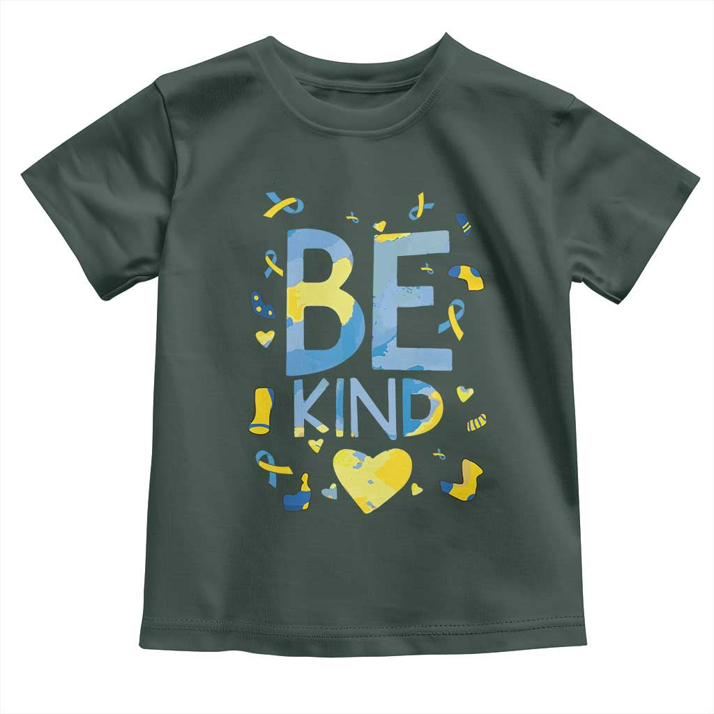 World Down Syndrome Day Toddler T Shirt Awareness Support Blue Yellow Ribbon Be Nice Kind