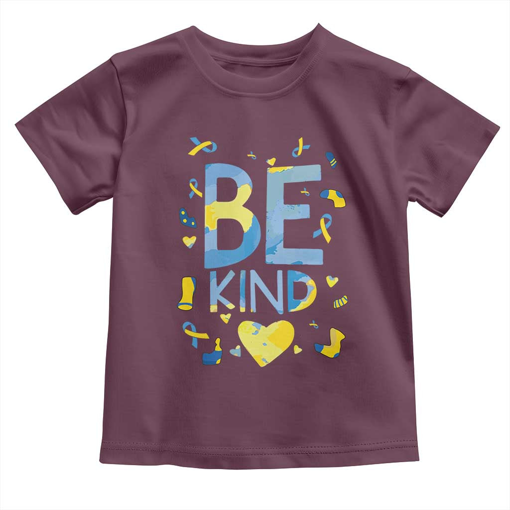 World Down Syndrome Day Toddler T Shirt Awareness Support Blue Yellow Ribbon Be Nice Kind