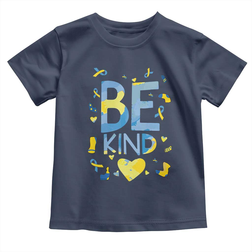 World Down Syndrome Day Toddler T Shirt Awareness Support Blue Yellow Ribbon Be Nice Kind