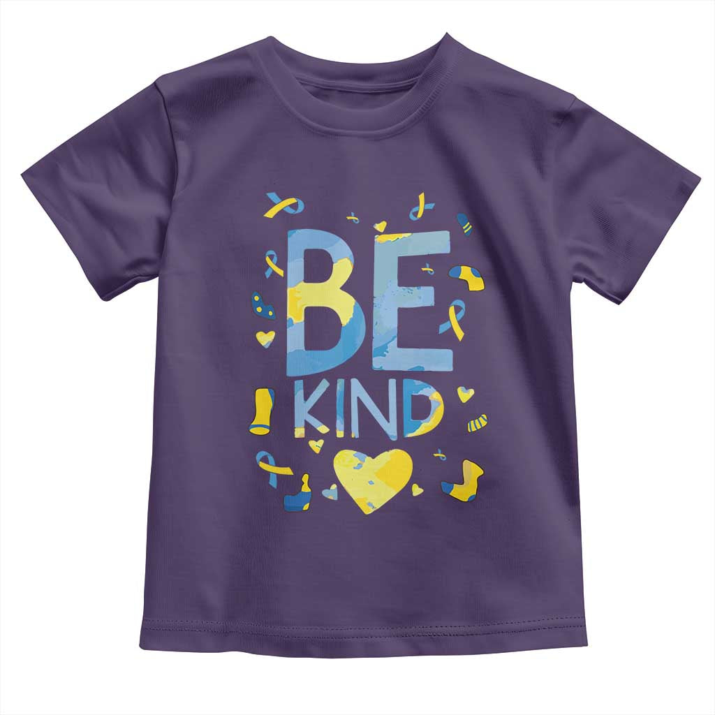 World Down Syndrome Day Toddler T Shirt Awareness Support Blue Yellow Ribbon Be Nice Kind