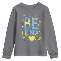 World Down Syndrome Day Youth Sweatshirt Awareness Support Blue Yellow Ribbon Be Nice Kind