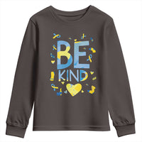 World Down Syndrome Day Youth Sweatshirt Awareness Support Blue Yellow Ribbon Be Nice Kind