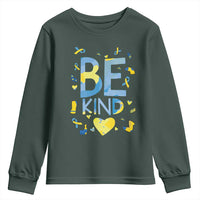 World Down Syndrome Day Youth Sweatshirt Awareness Support Blue Yellow Ribbon Be Nice Kind