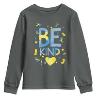 World Down Syndrome Day Youth Sweatshirt Awareness Support Blue Yellow Ribbon Be Nice Kind