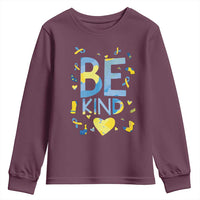 World Down Syndrome Day Youth Sweatshirt Awareness Support Blue Yellow Ribbon Be Nice Kind