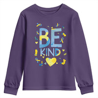 World Down Syndrome Day Youth Sweatshirt Awareness Support Blue Yellow Ribbon Be Nice Kind