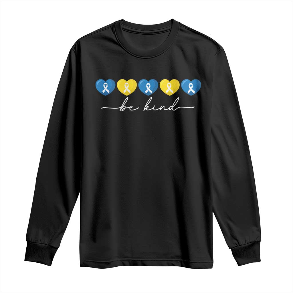 Down Syndrome Awareness Long Sleeve Shirt Blue Yellow Ribbon Be Kind
