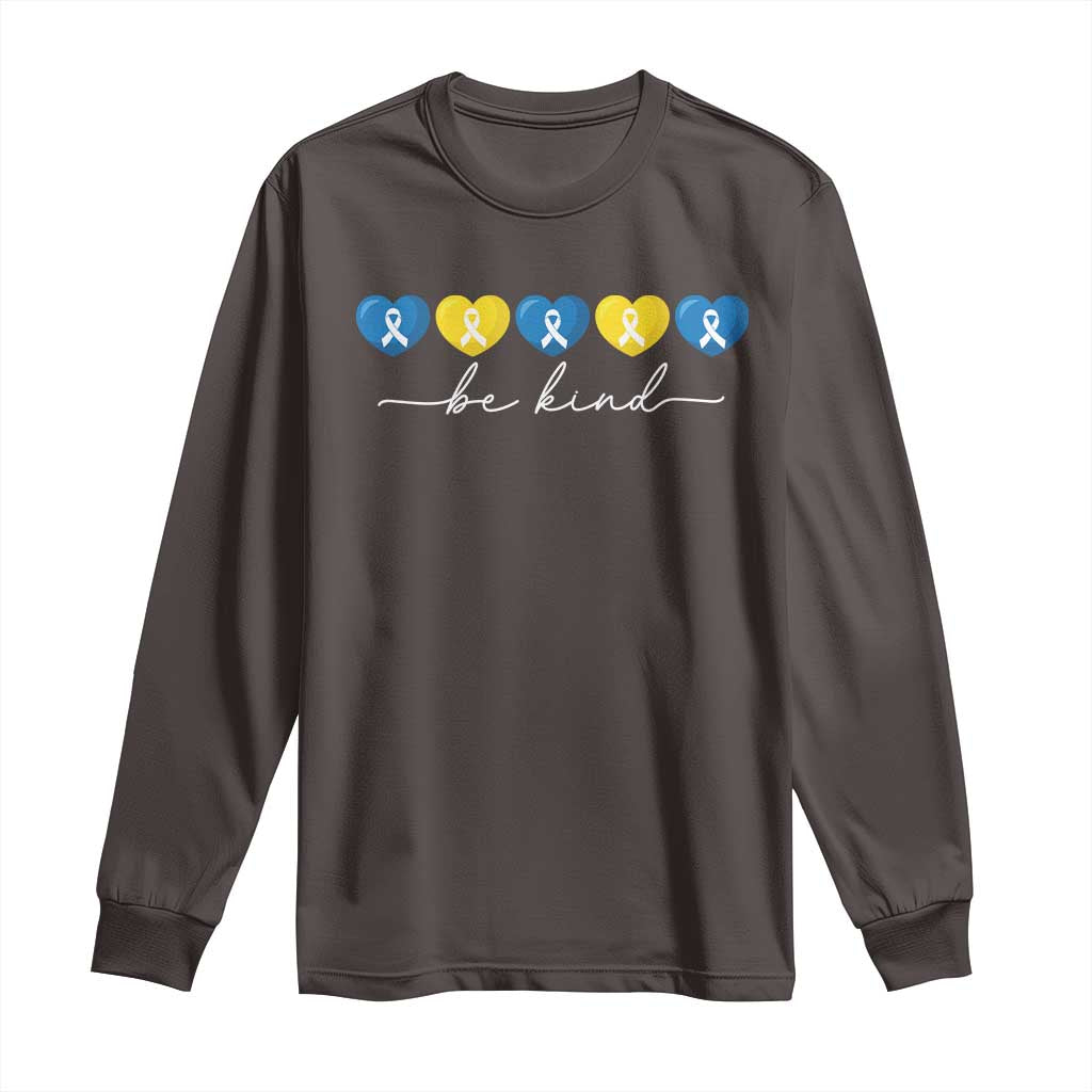 Down Syndrome Awareness Long Sleeve Shirt Blue Yellow Ribbon Be Kind
