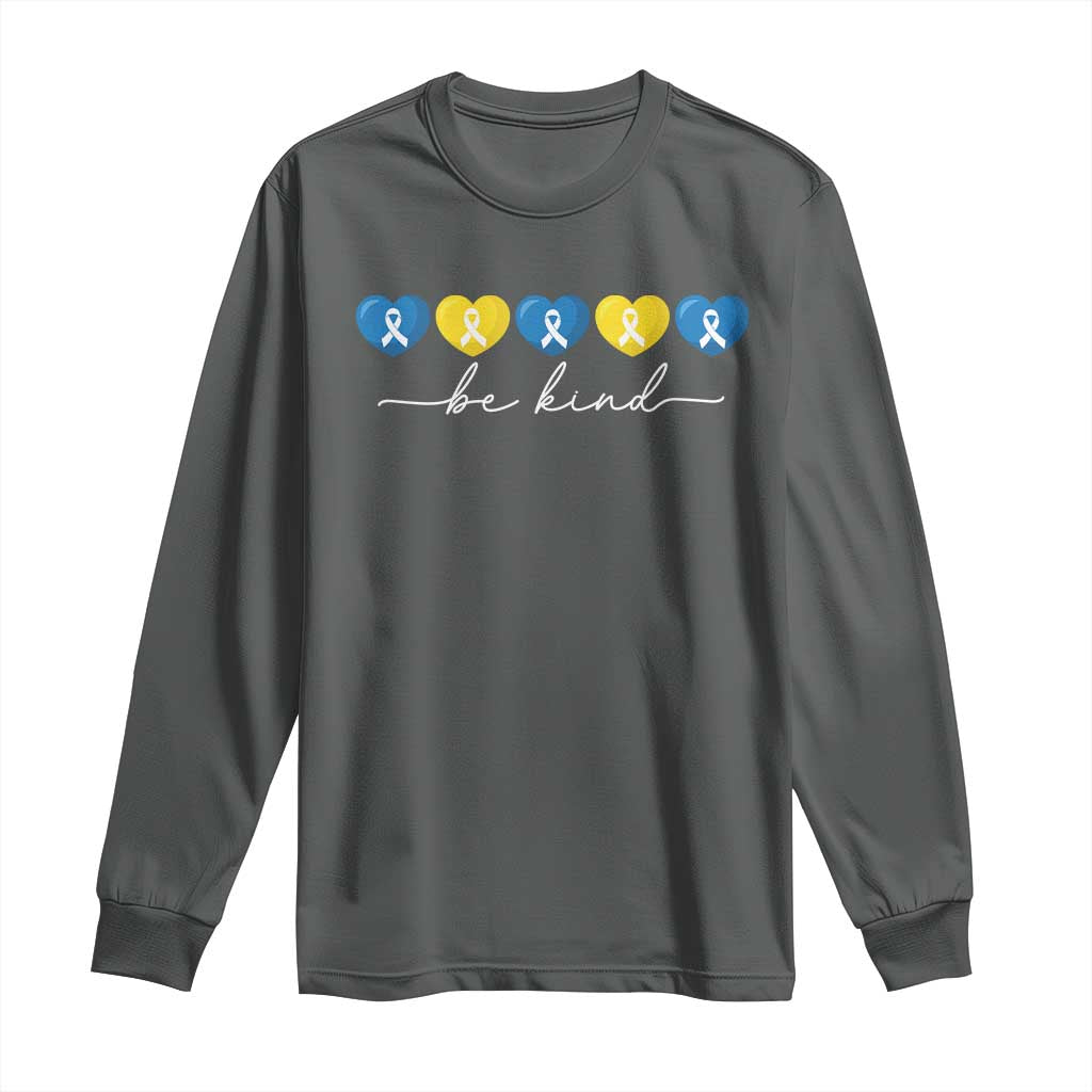 Down Syndrome Awareness Long Sleeve Shirt Blue Yellow Ribbon Be Kind