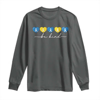 Down Syndrome Awareness Long Sleeve Shirt Blue Yellow Ribbon Be Kind