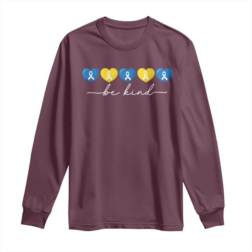 Down Syndrome Awareness Long Sleeve Shirt Blue Yellow Ribbon Be Kind