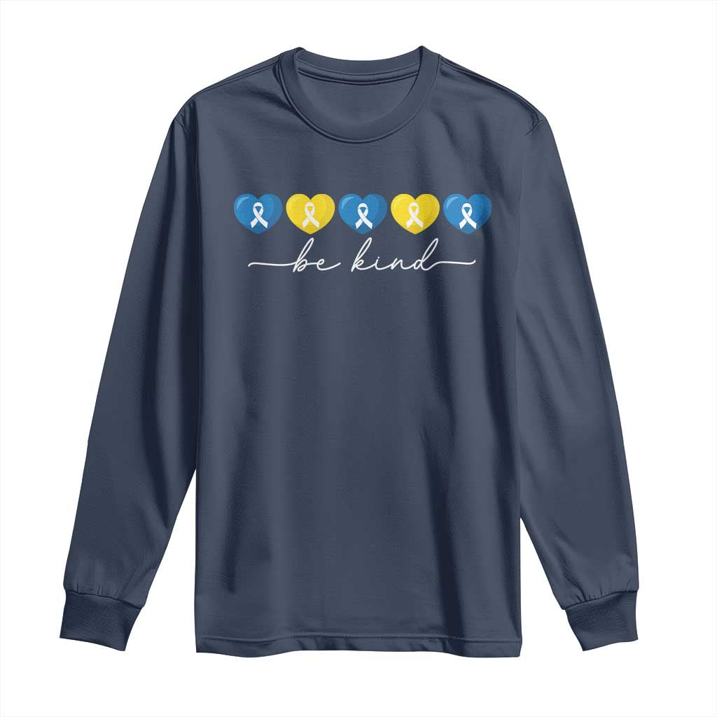 Down Syndrome Awareness Long Sleeve Shirt Blue Yellow Ribbon Be Kind