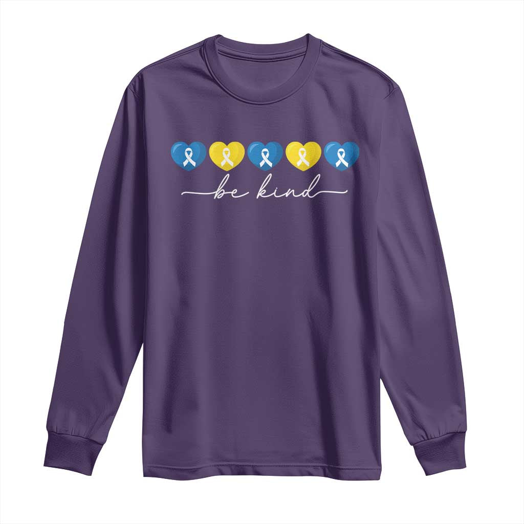 Down Syndrome Awareness Long Sleeve Shirt Blue Yellow Ribbon Be Kind