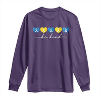 Down Syndrome Awareness Long Sleeve Shirt Blue Yellow Ribbon Be Kind