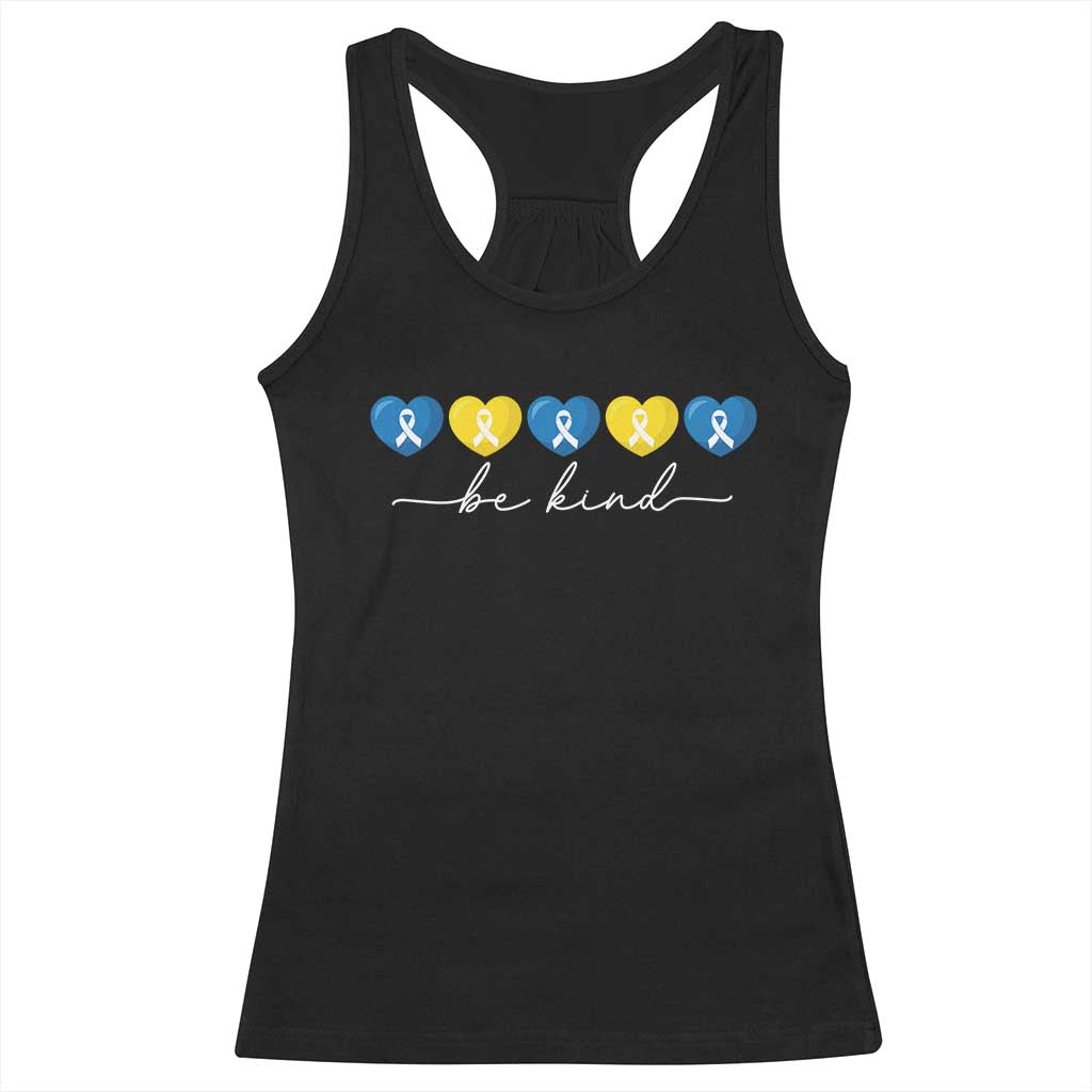 Down Syndrome Awareness Racerback Tank Top Blue Yellow Ribbon Be Kind