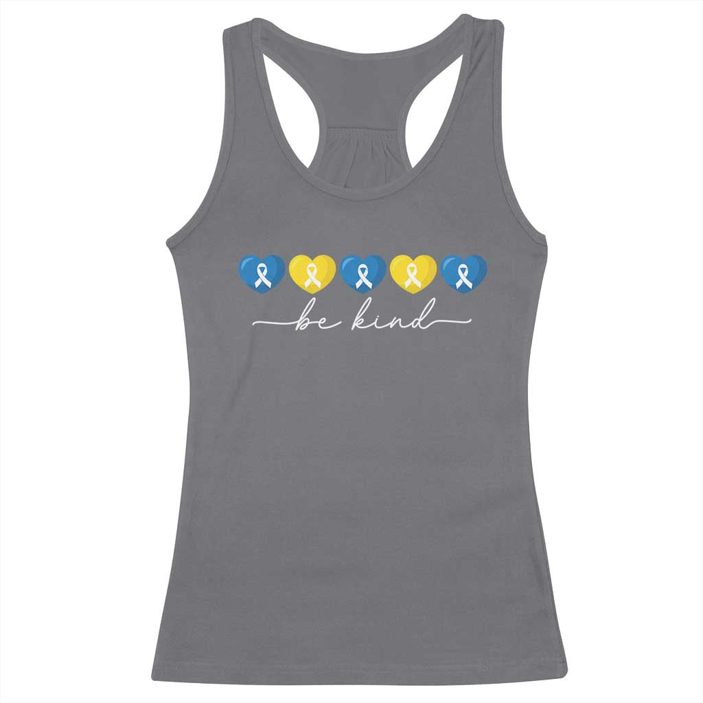 Down Syndrome Awareness Racerback Tank Top Blue Yellow Ribbon Be Kind