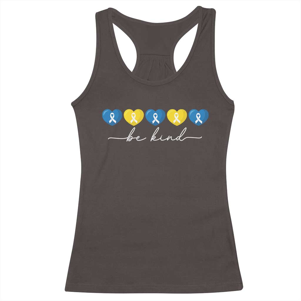 Down Syndrome Awareness Racerback Tank Top Blue Yellow Ribbon Be Kind