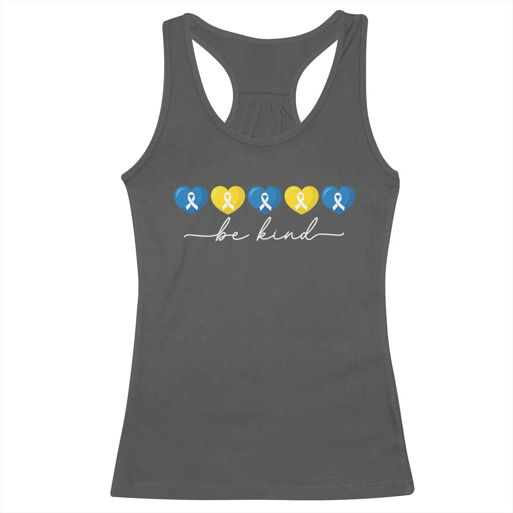Down Syndrome Awareness Racerback Tank Top Blue Yellow Ribbon Be Kind