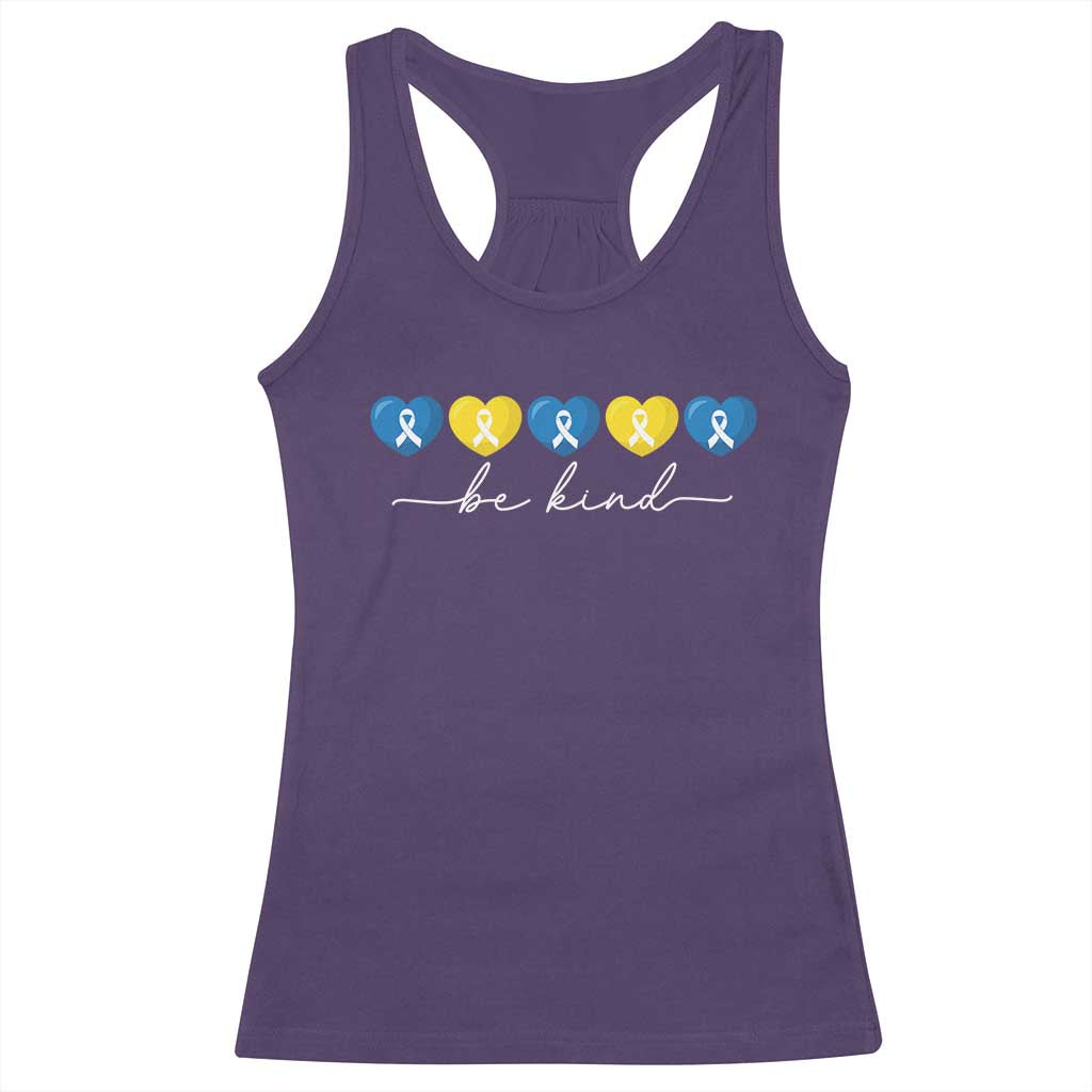 Down Syndrome Awareness Racerback Tank Top Blue Yellow Ribbon Be Kind