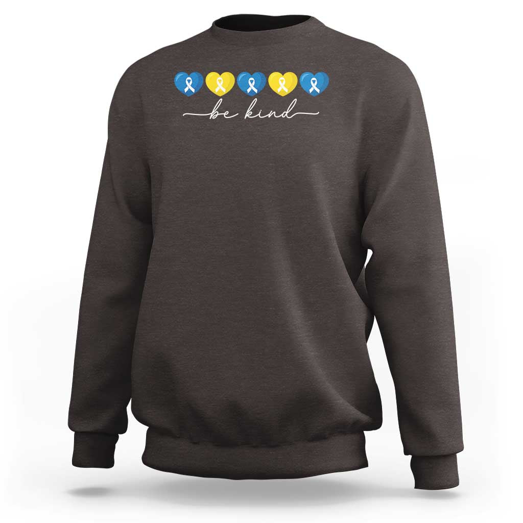 Down Syndrome Awareness Sweatshirt Blue Yellow Ribbon Be Kind