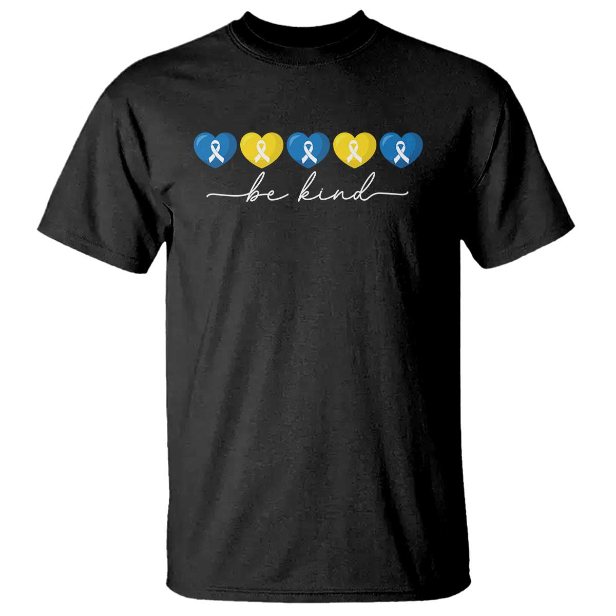 Down Syndrome Awareness T Shirt Blue Yellow Ribbon Be Kind