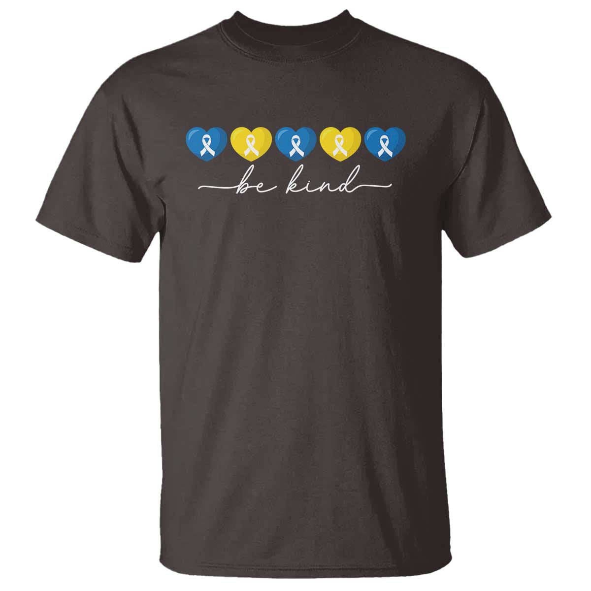 Down Syndrome Awareness T Shirt Blue Yellow Ribbon Be Kind