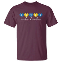 Down Syndrome Awareness T Shirt Blue Yellow Ribbon Be Kind