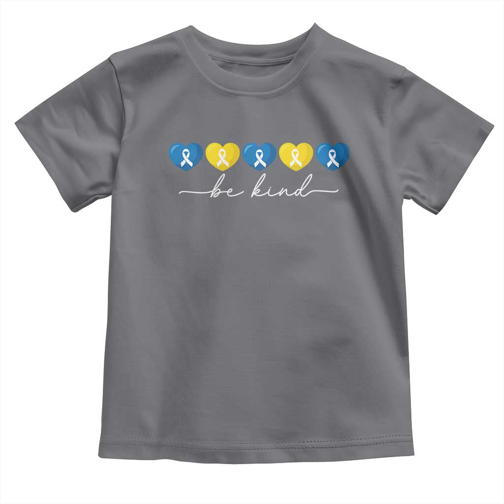 Down Syndrome Awareness Toddler T Shirt Blue Yellow Ribbon Be Kind