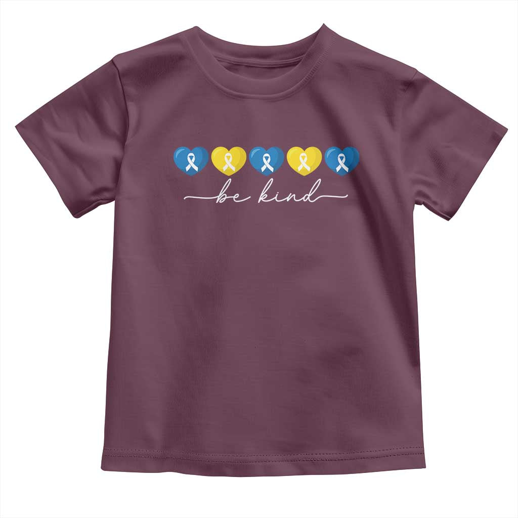 Down Syndrome Awareness Toddler T Shirt Blue Yellow Ribbon Be Kind