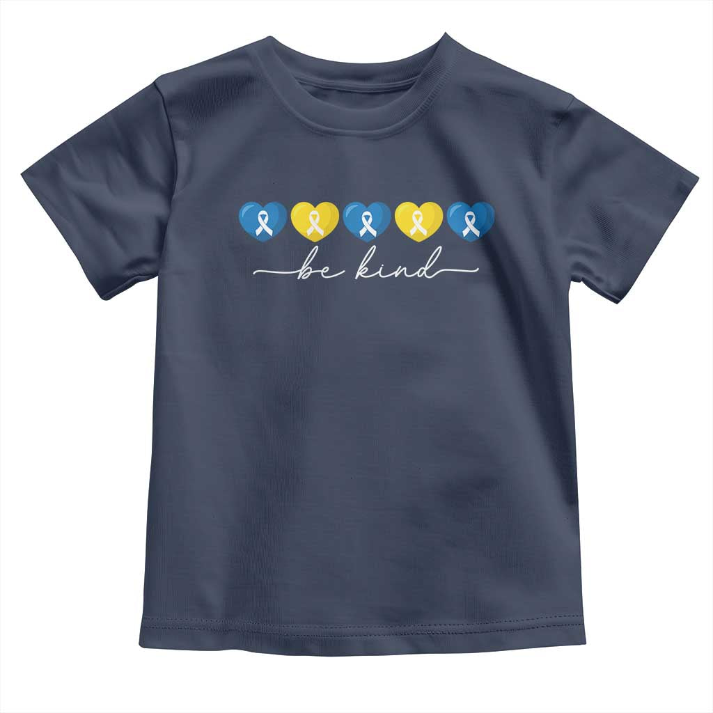 Down Syndrome Awareness Toddler T Shirt Blue Yellow Ribbon Be Kind