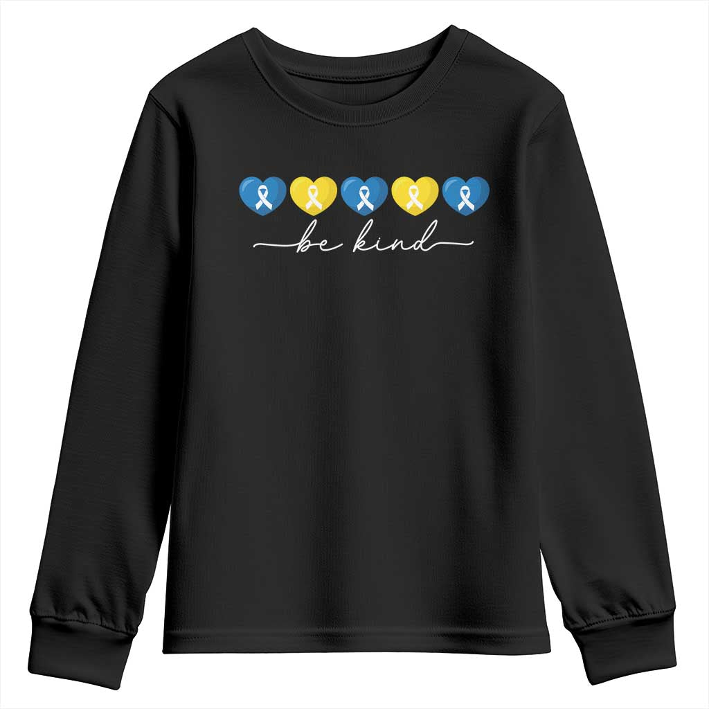 Down Syndrome Awareness Youth Sweatshirt Blue Yellow Ribbon Be Kind