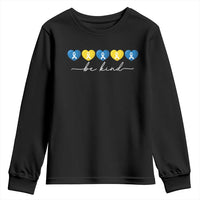 Down Syndrome Awareness Youth Sweatshirt Blue Yellow Ribbon Be Kind
