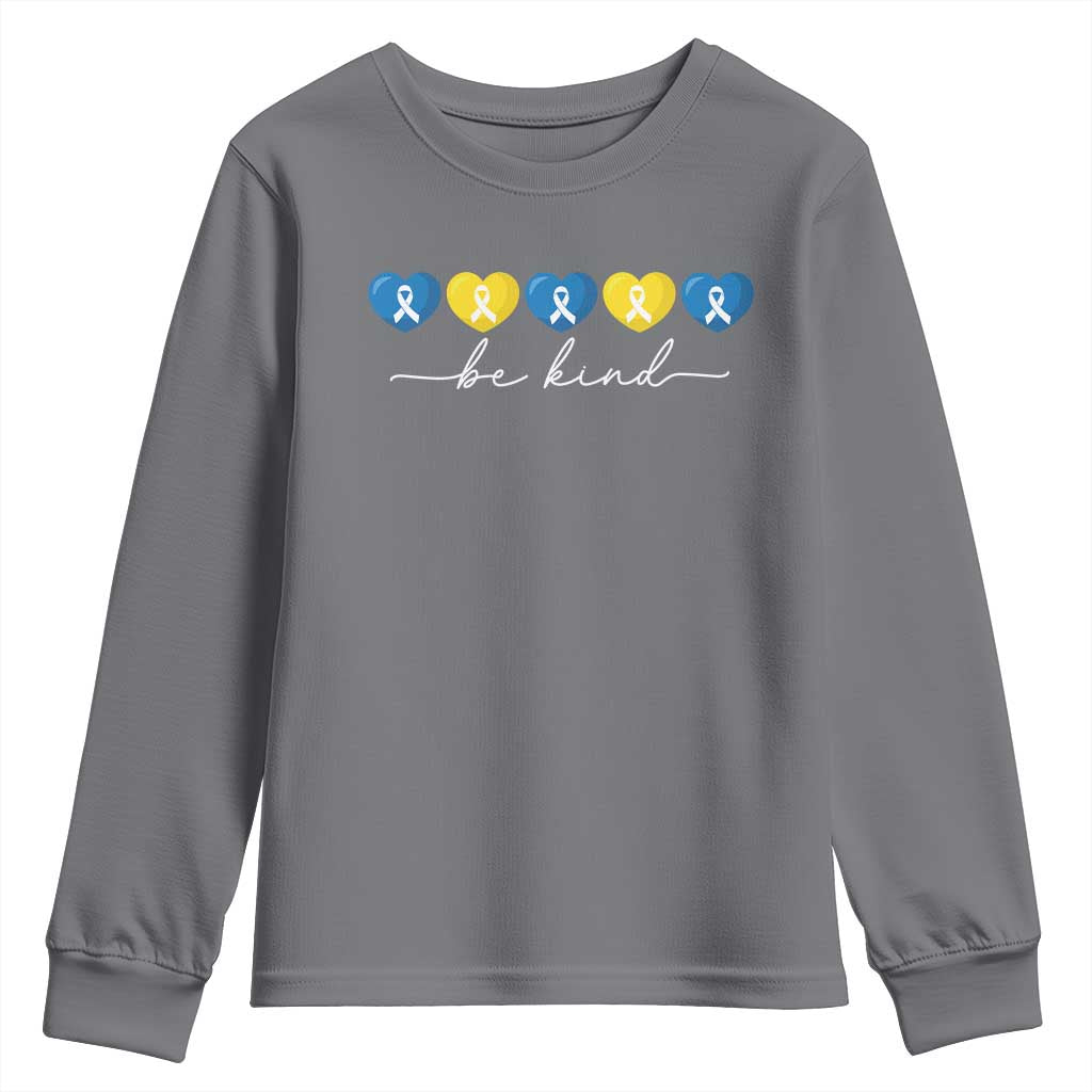 Down Syndrome Awareness Youth Sweatshirt Blue Yellow Ribbon Be Kind