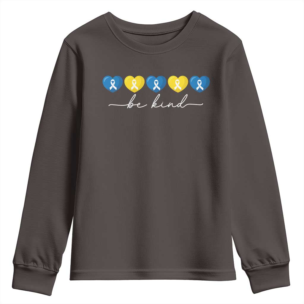 Down Syndrome Awareness Youth Sweatshirt Blue Yellow Ribbon Be Kind
