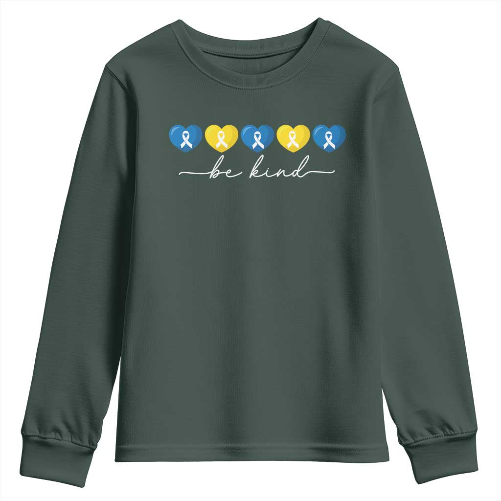 Down Syndrome Awareness Youth Sweatshirt Blue Yellow Ribbon Be Kind