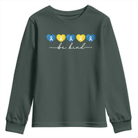 Down Syndrome Awareness Youth Sweatshirt Blue Yellow Ribbon Be Kind