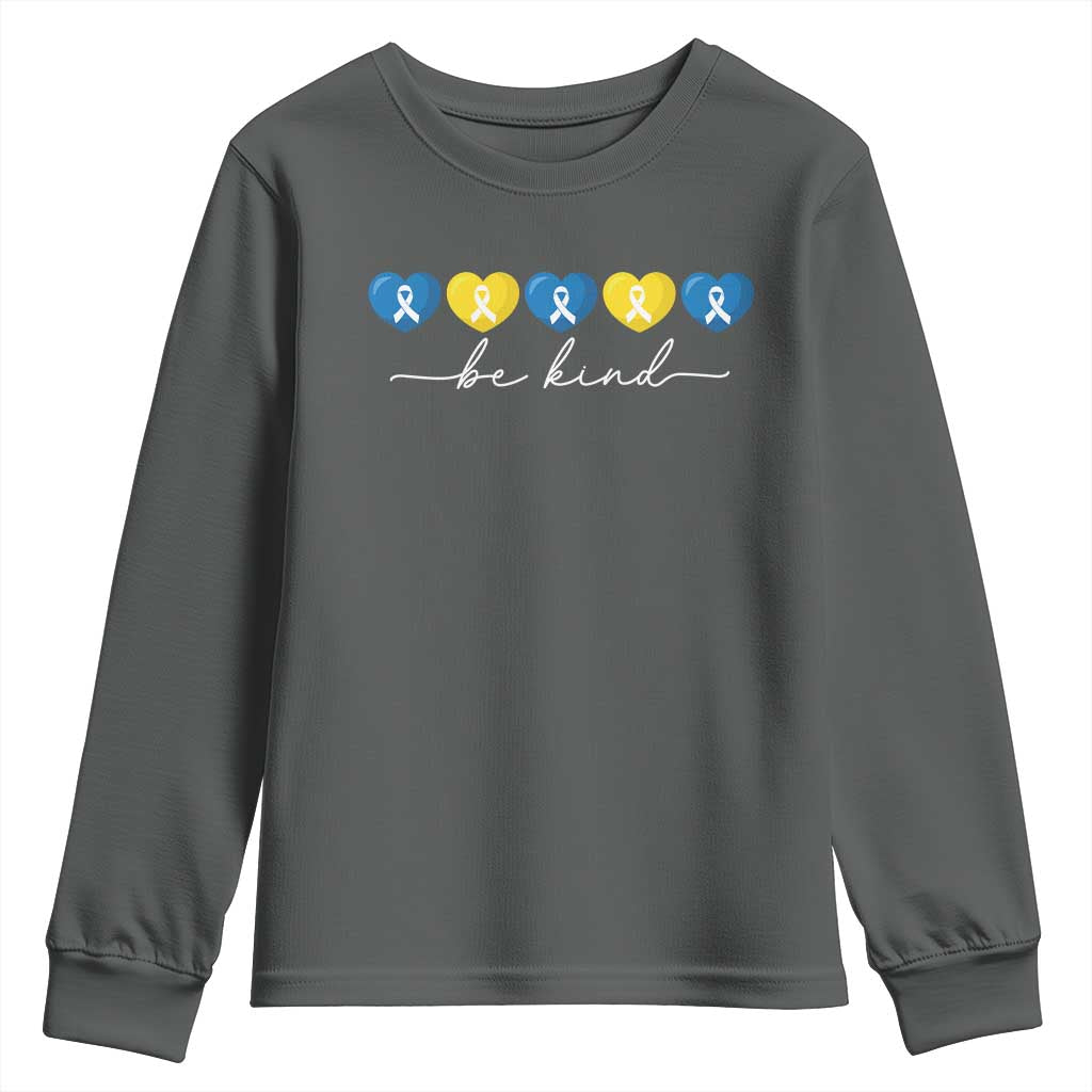Down Syndrome Awareness Youth Sweatshirt Blue Yellow Ribbon Be Kind