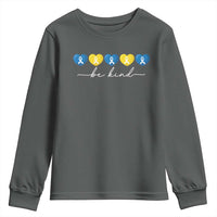 Down Syndrome Awareness Youth Sweatshirt Blue Yellow Ribbon Be Kind