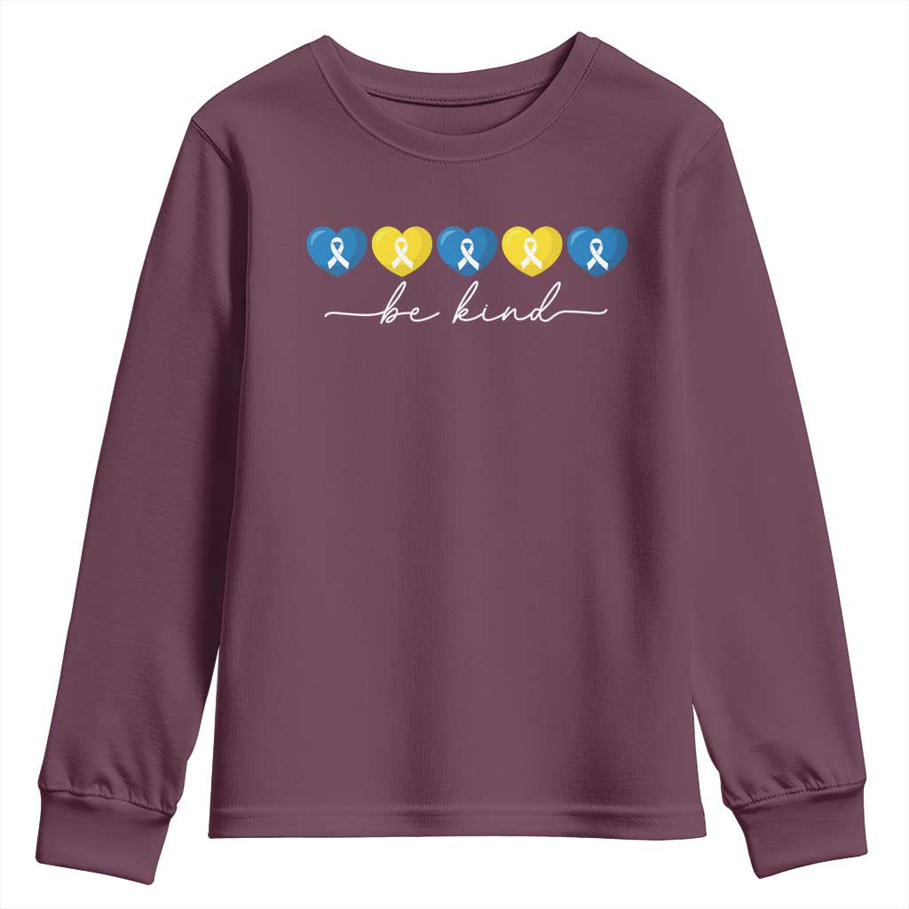 Down Syndrome Awareness Youth Sweatshirt Blue Yellow Ribbon Be Kind