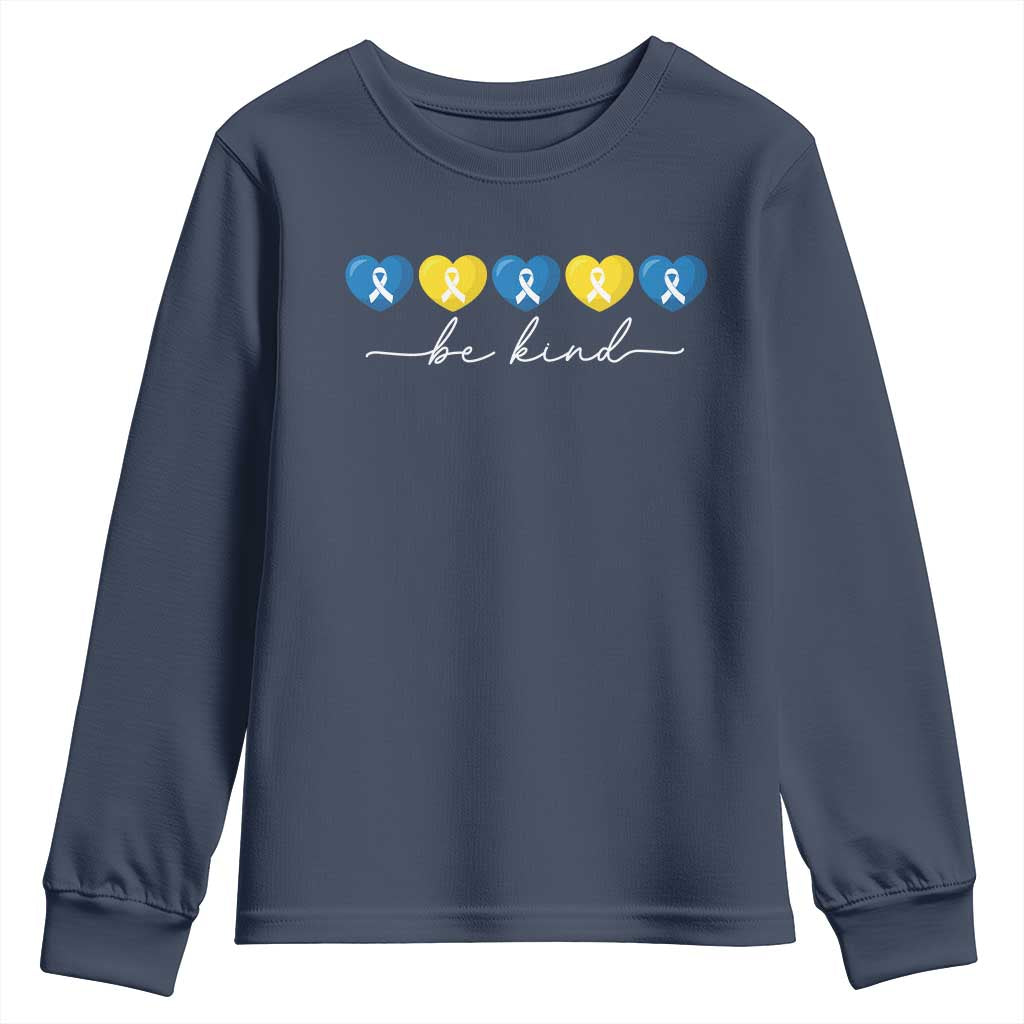 Down Syndrome Awareness Youth Sweatshirt Blue Yellow Ribbon Be Kind