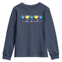 Down Syndrome Awareness Youth Sweatshirt Blue Yellow Ribbon Be Kind